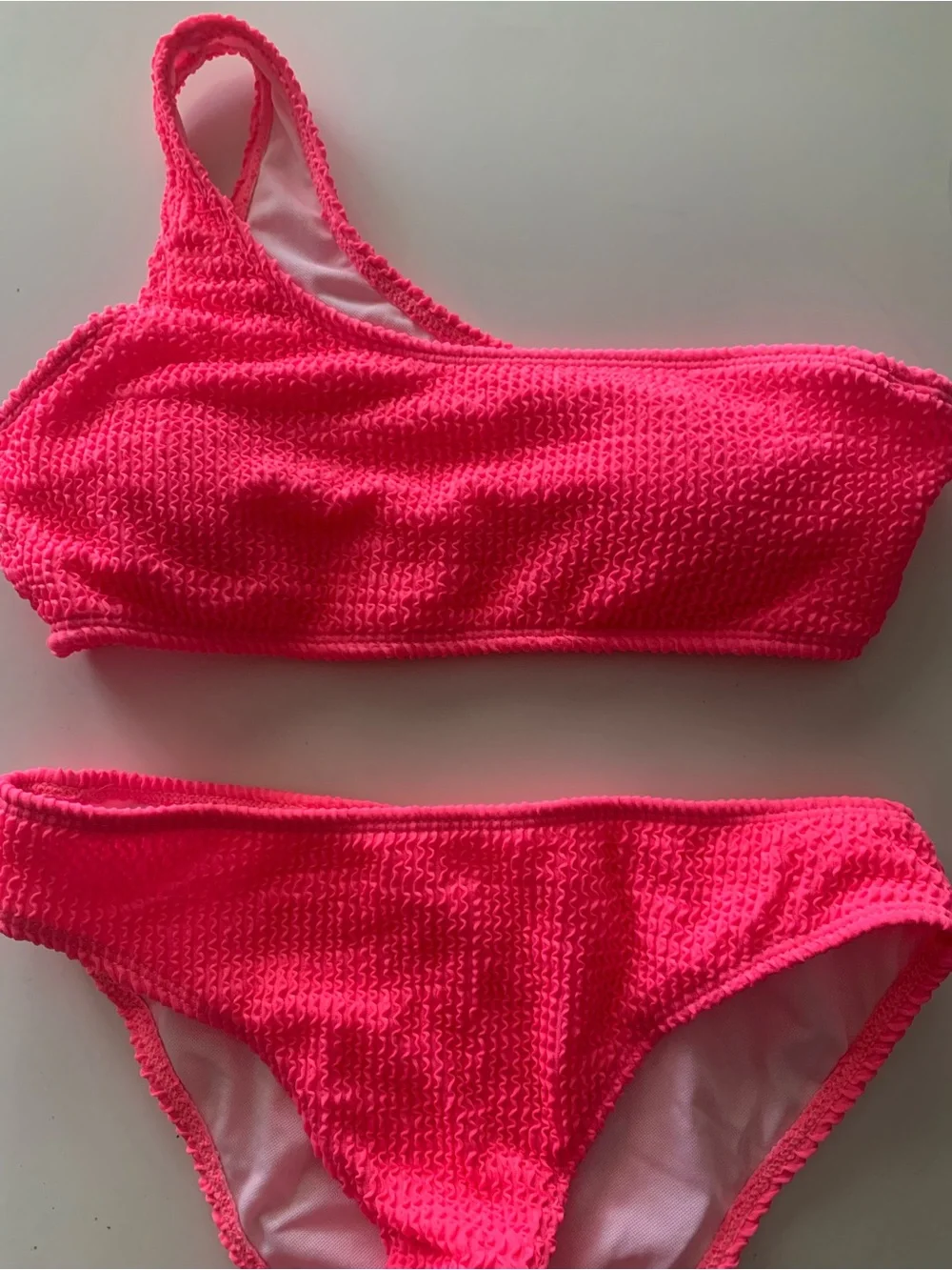 NEW SHEIN Teen Girls Pink Textured One Shoulder Bikini Size 160 (13-14 yrs)